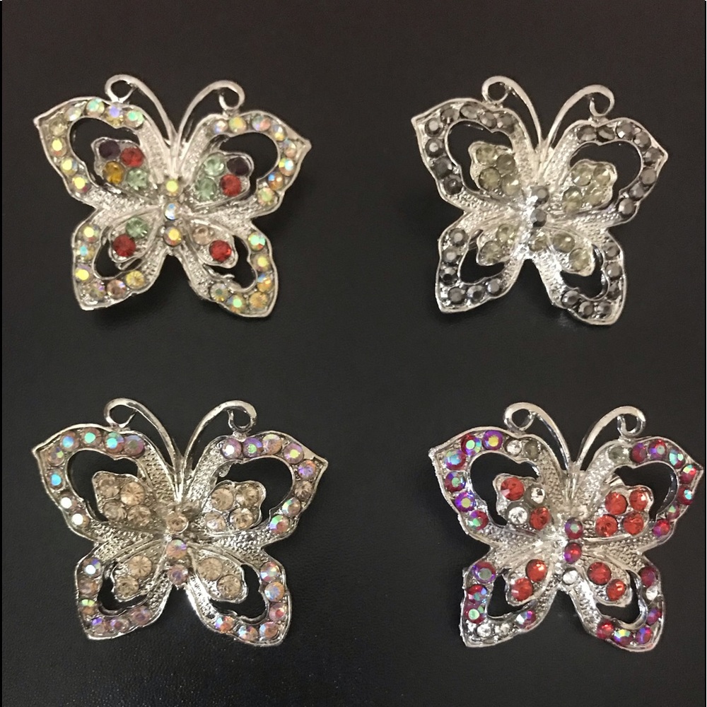 NWOT 4 beautiful rhinestone butterfly pins